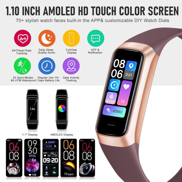 Fitness Tracker, Step Tracker for Sleep, 24/7 Heart Rate, Blood Oxygen Blood Pressure, Step Counter Watches with Android iOS, Activity Tracking Pedometer for Women Men - Image 2