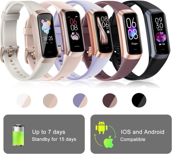Fitness Tracker, Step Tracker for Sleep, 24/7 Heart Rate, Blood Oxygen Blood Pressure, Step Counter Watches with Android iOS, Activity Tracking Pedometer for Women Men - Image 7