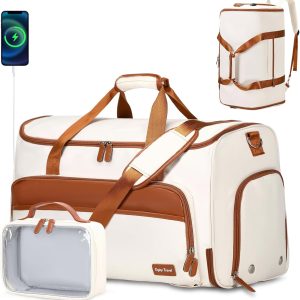Garment Duffle Bags for Travel, Convertible Garment Bag for Men Women, Carry On Duffle Bag Backpack with Shoe Compartment & Toiletry Bag, 4 in 1 Hanging Suitcase Suit Travel Bags (Beige)