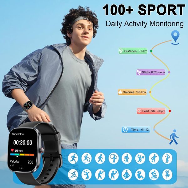 Smart Watch(Answer/Make Call), 1.91" Smartwatch for Men Women,2025 Fitness Watch with 110+ Sport Modes, Fitness Activity Tracke with Pedometer/Sleep Monitor/Heart Rate/IP68 Waterproof, for Android iOS - Image 6